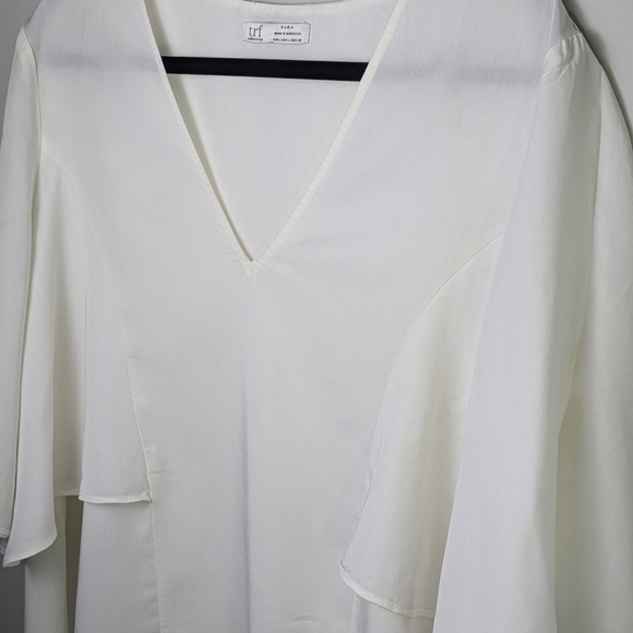 Zara White V-Neck Hi-Low Hem Oversized Layering Artsy Flowy Tunic Beach Vacation - Picture 4 of 16
